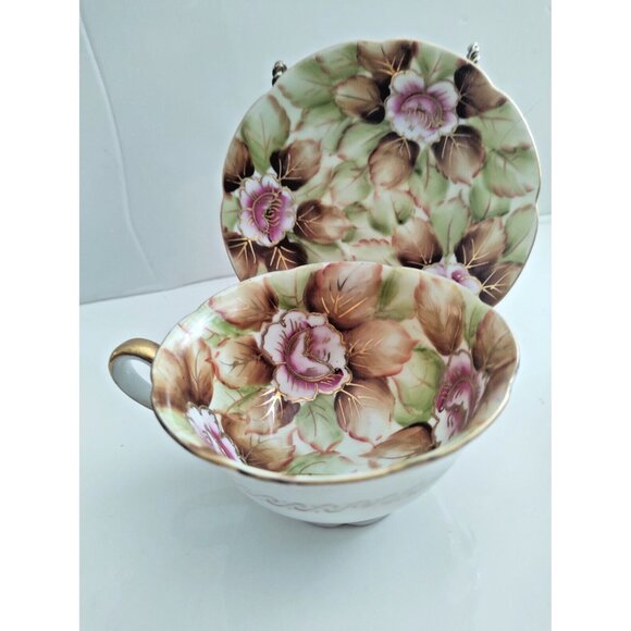 Stafford Japan Wide Mouth Cup and saucer set Floral Chintz Style 1950's - Picture 1 of 11